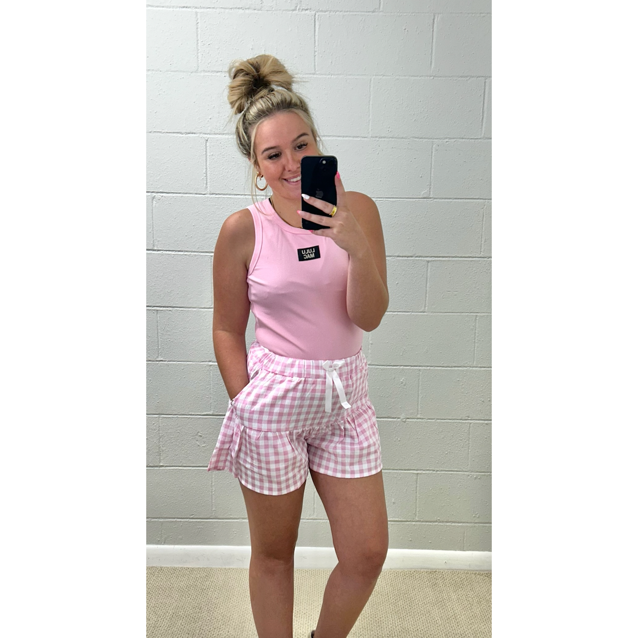LULUMAC Pink Gingham Ruffle Shorts
