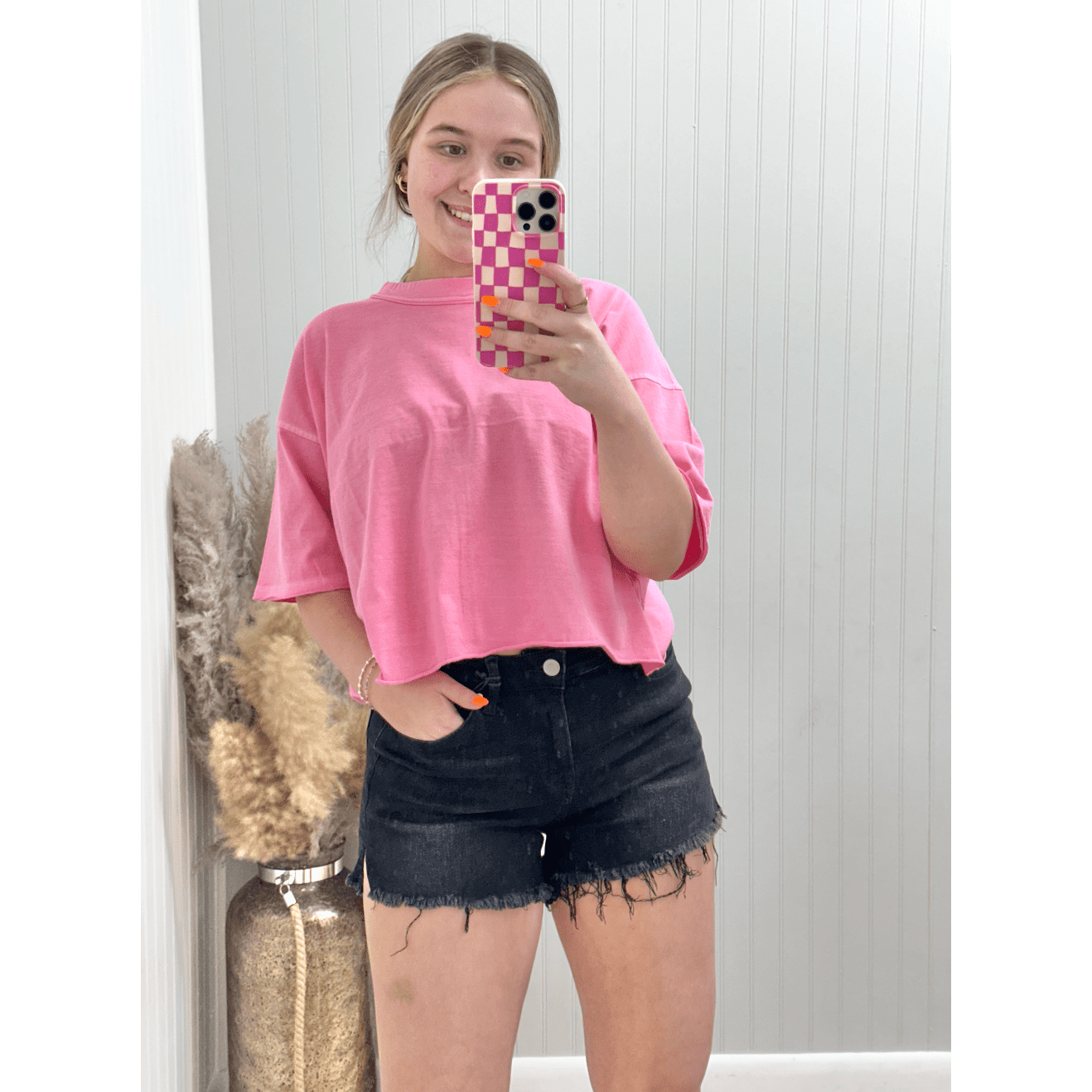 Black Denim High Rise Stretch Shorts