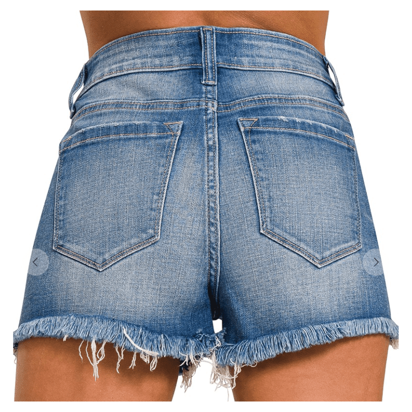 Distressed Hem Dark Wash Denim Shorts