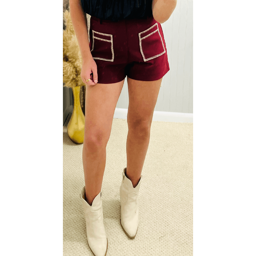 High Waisted Pocket Embroidered Shorts