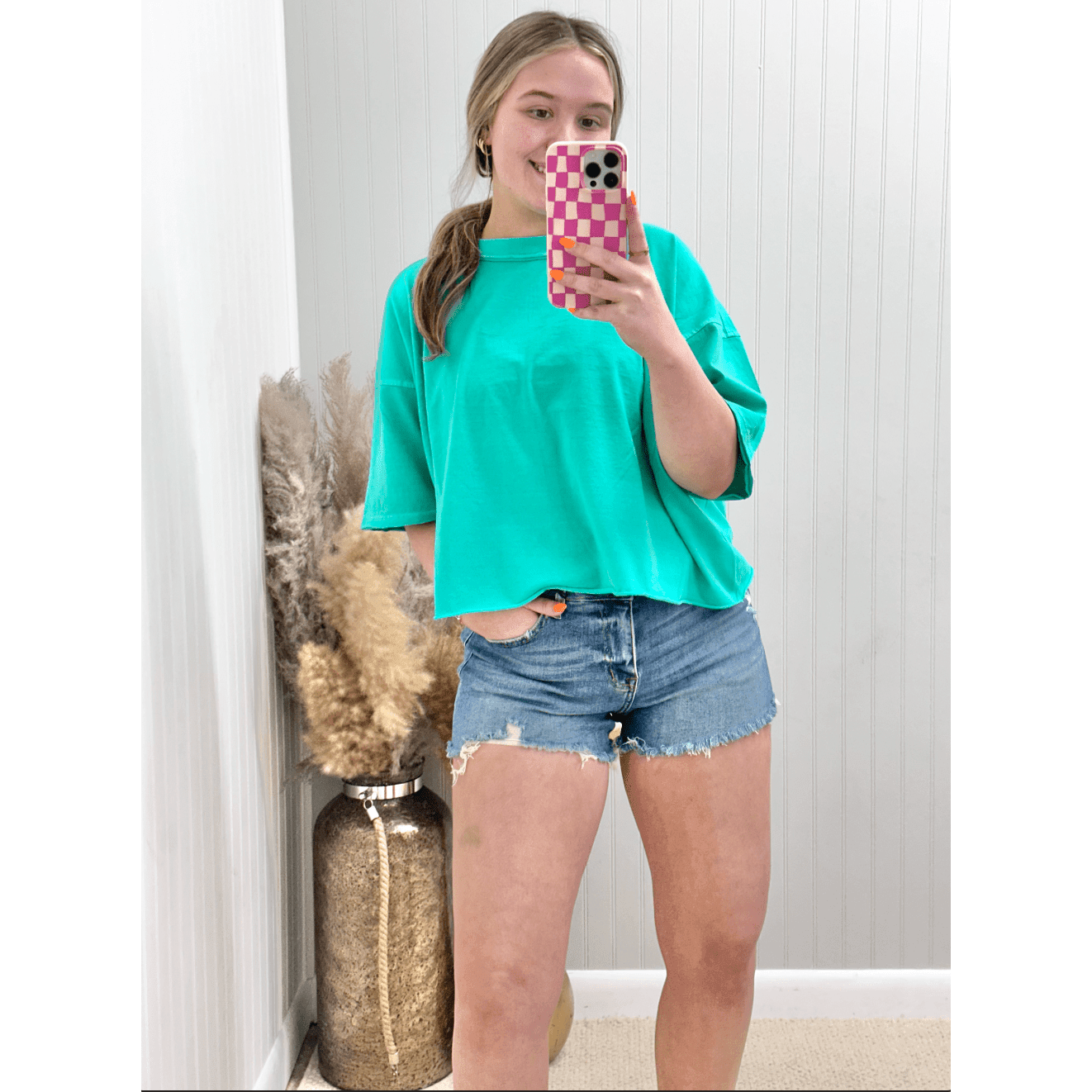 Mid Rise Mid Wash Classic Super Stretchy Denim Shorts