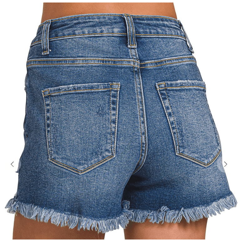 Mid Rise Raw Frayed Hem Denim Shorts