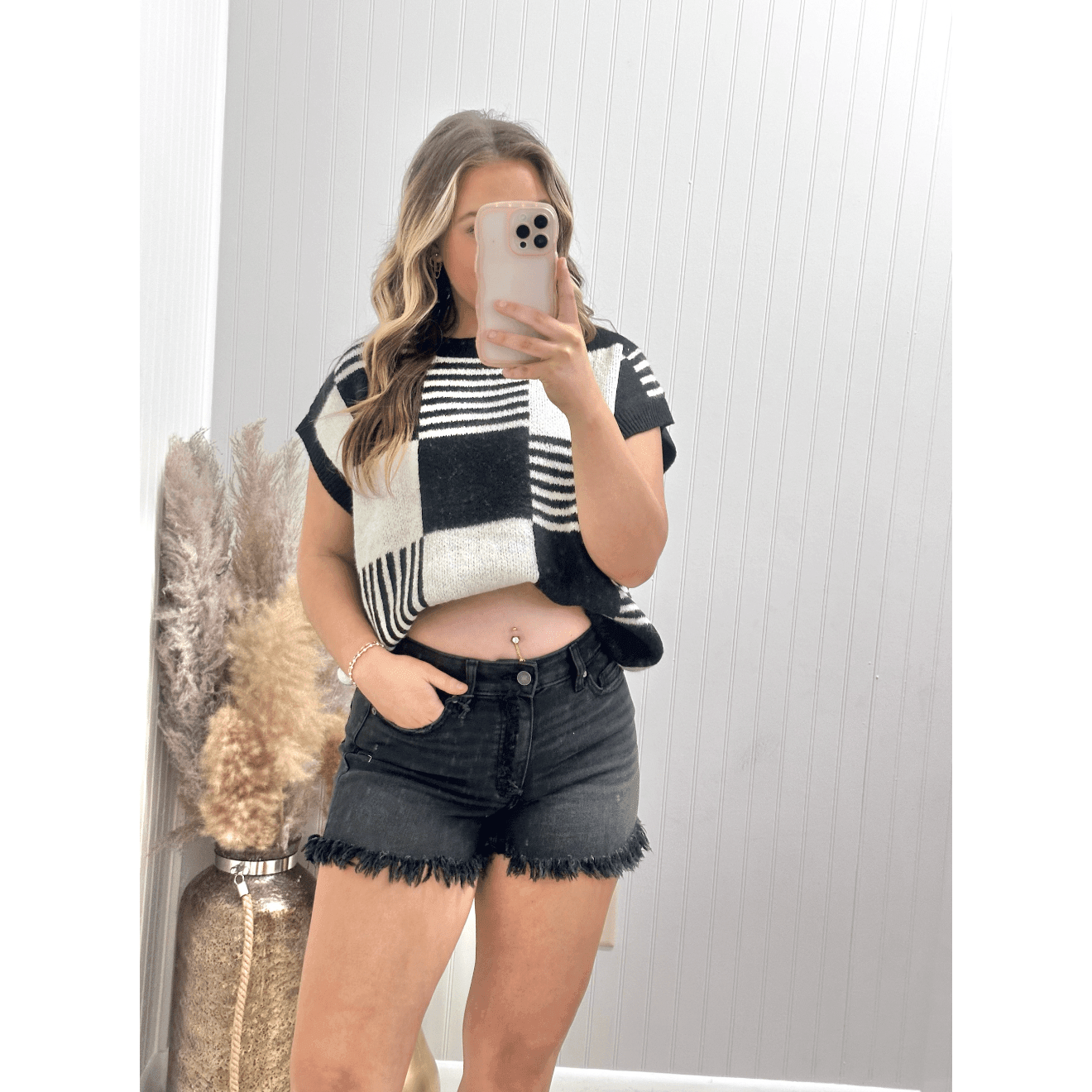 Mid Rise Raw Frayed Hem Washed Black Shorts