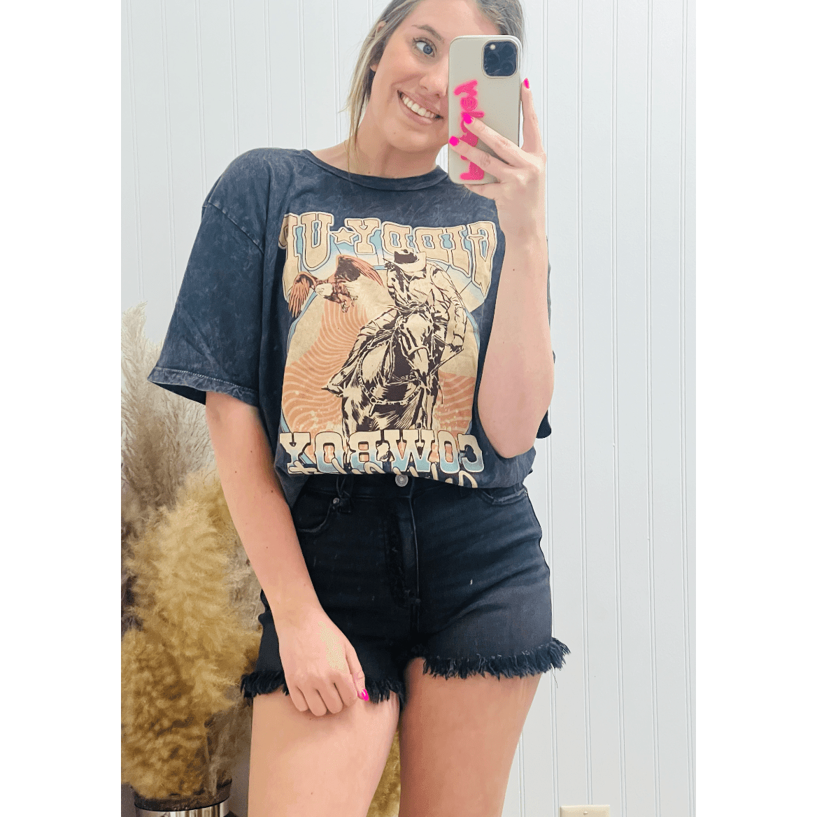 Mid Rise Raw Frayed Hem Washed Black Shorts